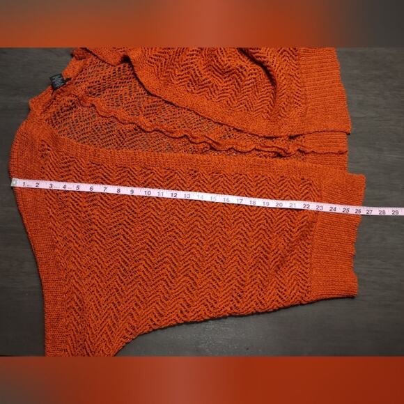 Tahari Burnt Orange Open Knit Cardigan Sweater Size Medium - Picture 7 of 13